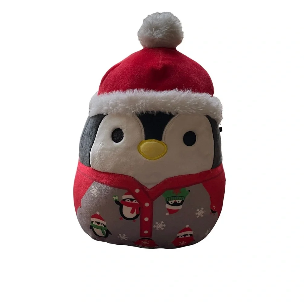 Squishmallows Luna Penguin with Santa hat & wearing pajamas